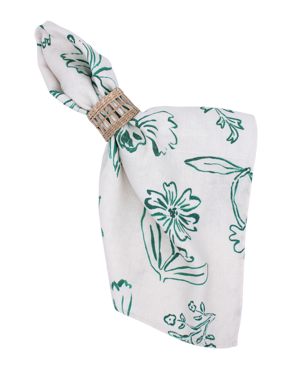 GREEN FLORAL NAPKIN SET
