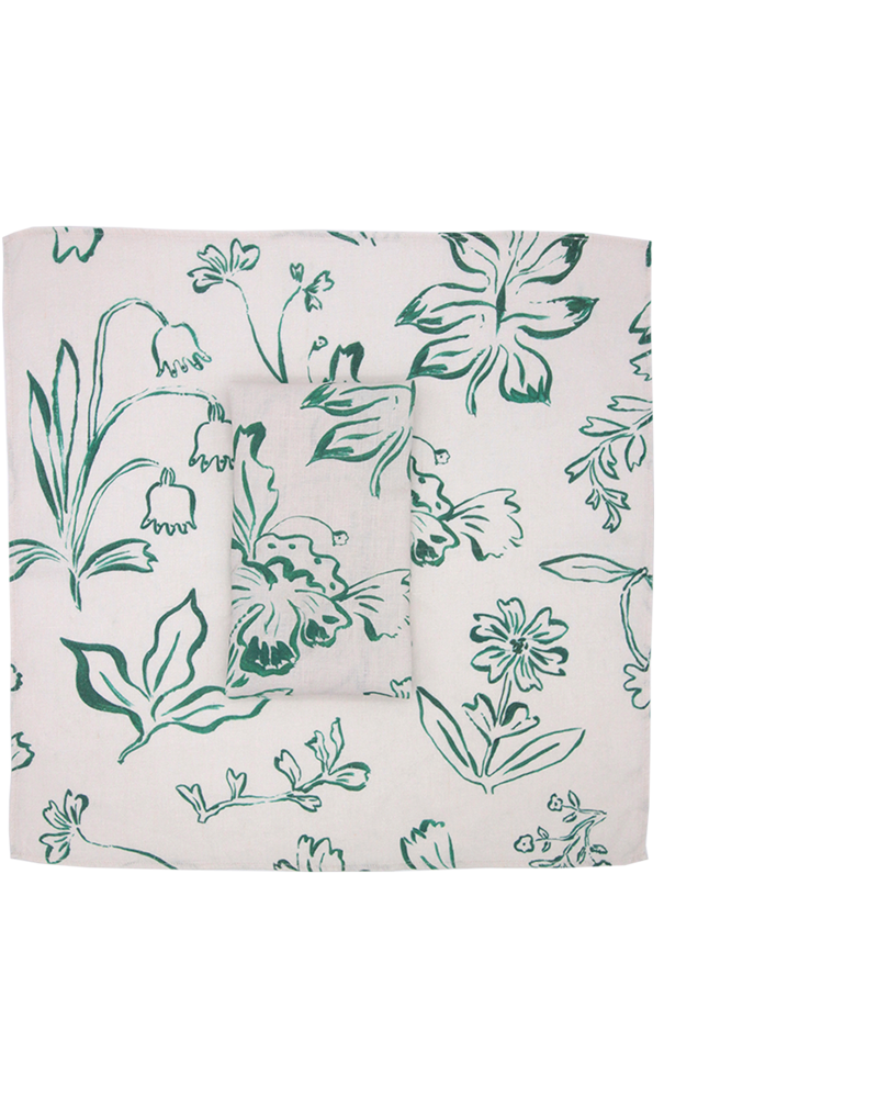 GREEN FLORAL NAPKIN SET
