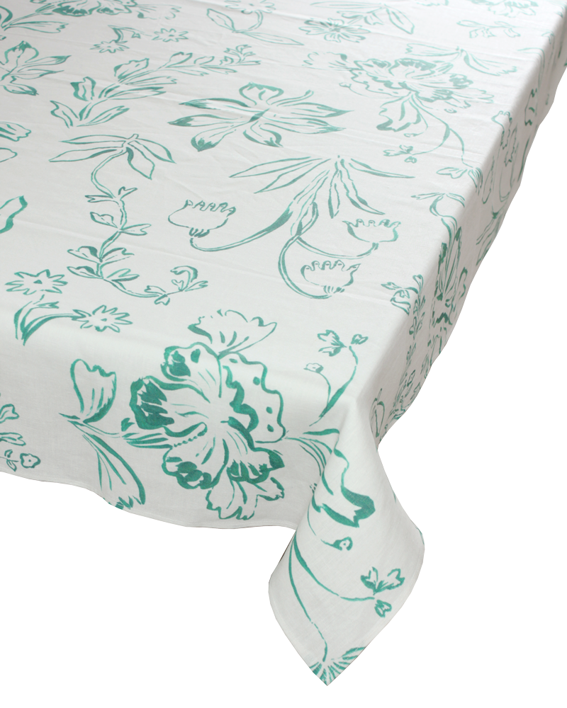 GREEN FLORAL TABLECLOTH