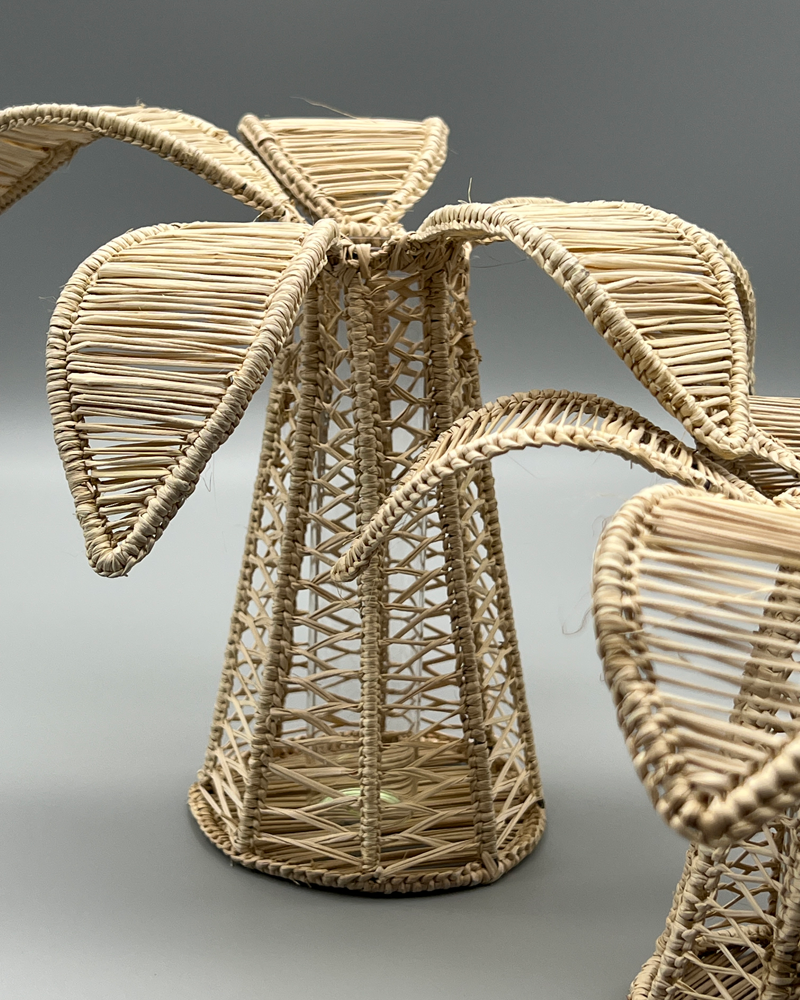 RATTAN PALM VASE SET
