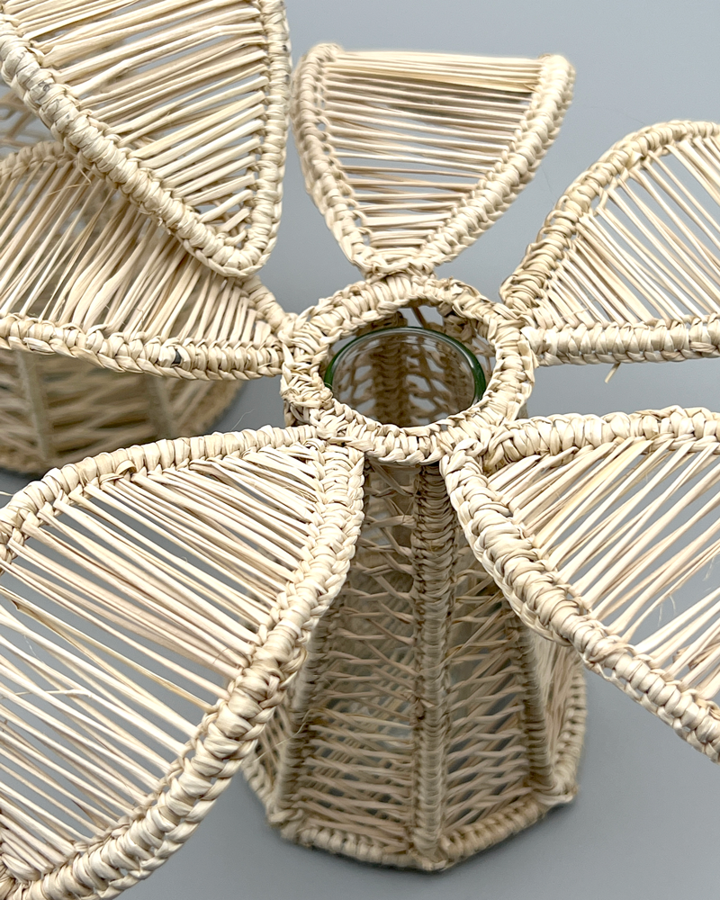 RATTAN PALM VASE SET
