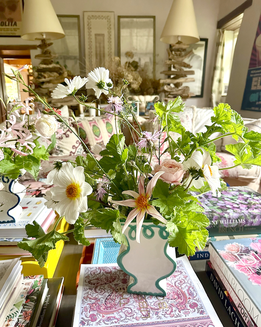 GREEN & CREAM HANDMADE VASE