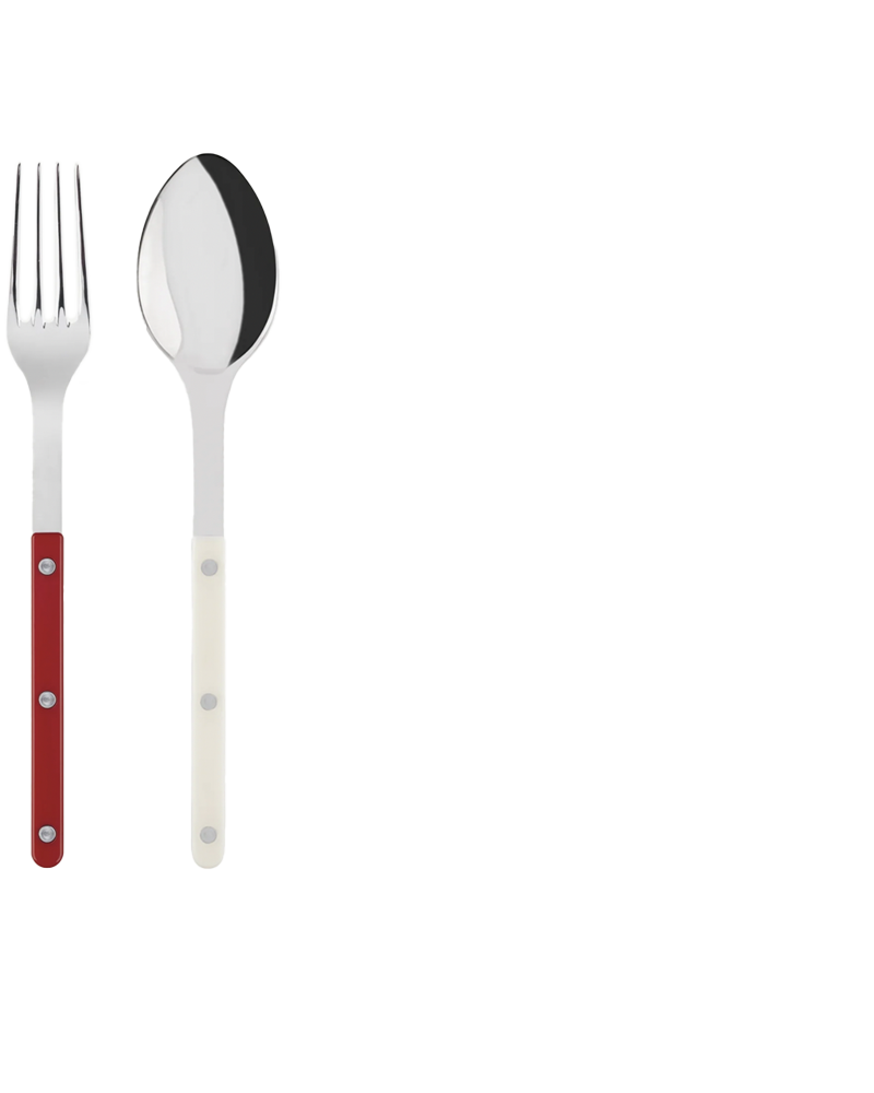 SALAD SERVERS RED & CREAM