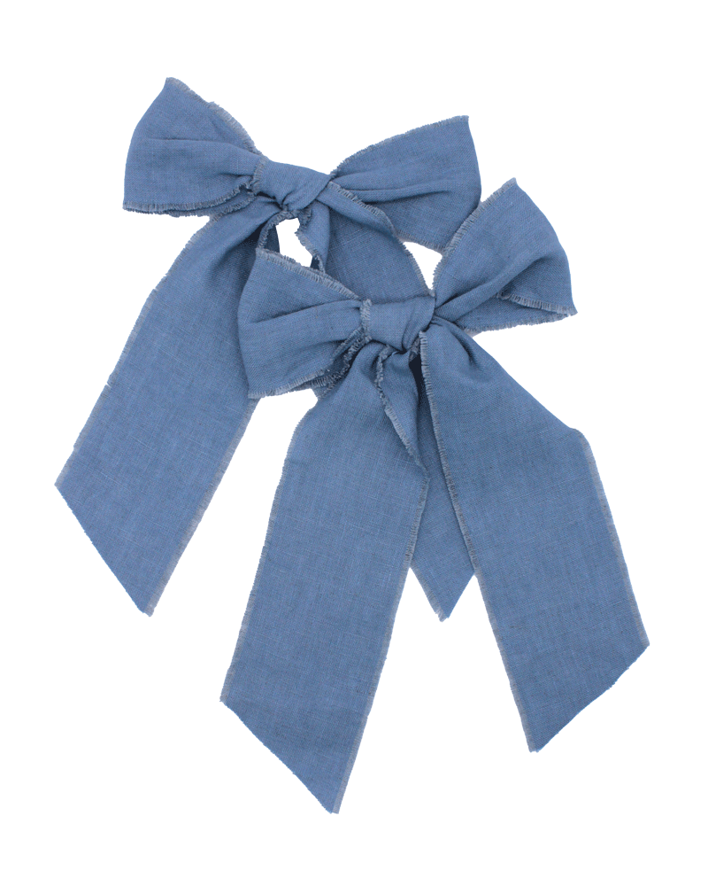 Frayed Blue Linen Bows