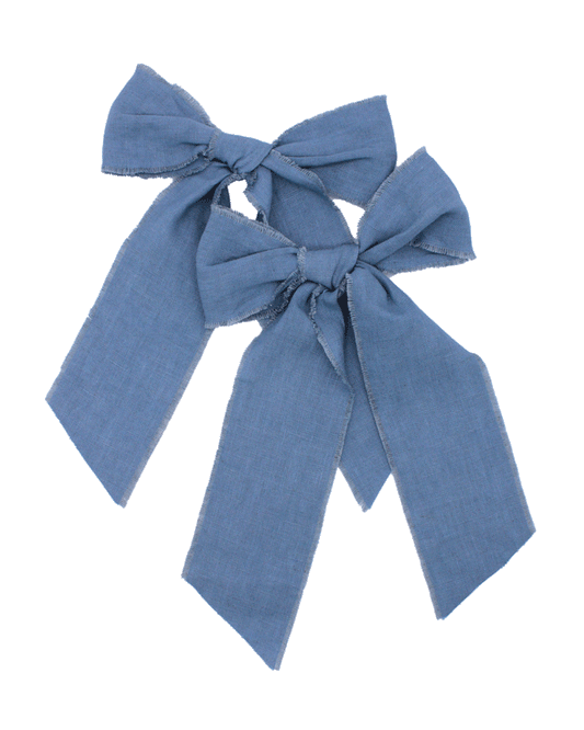 Frayed Blue Linen Bows