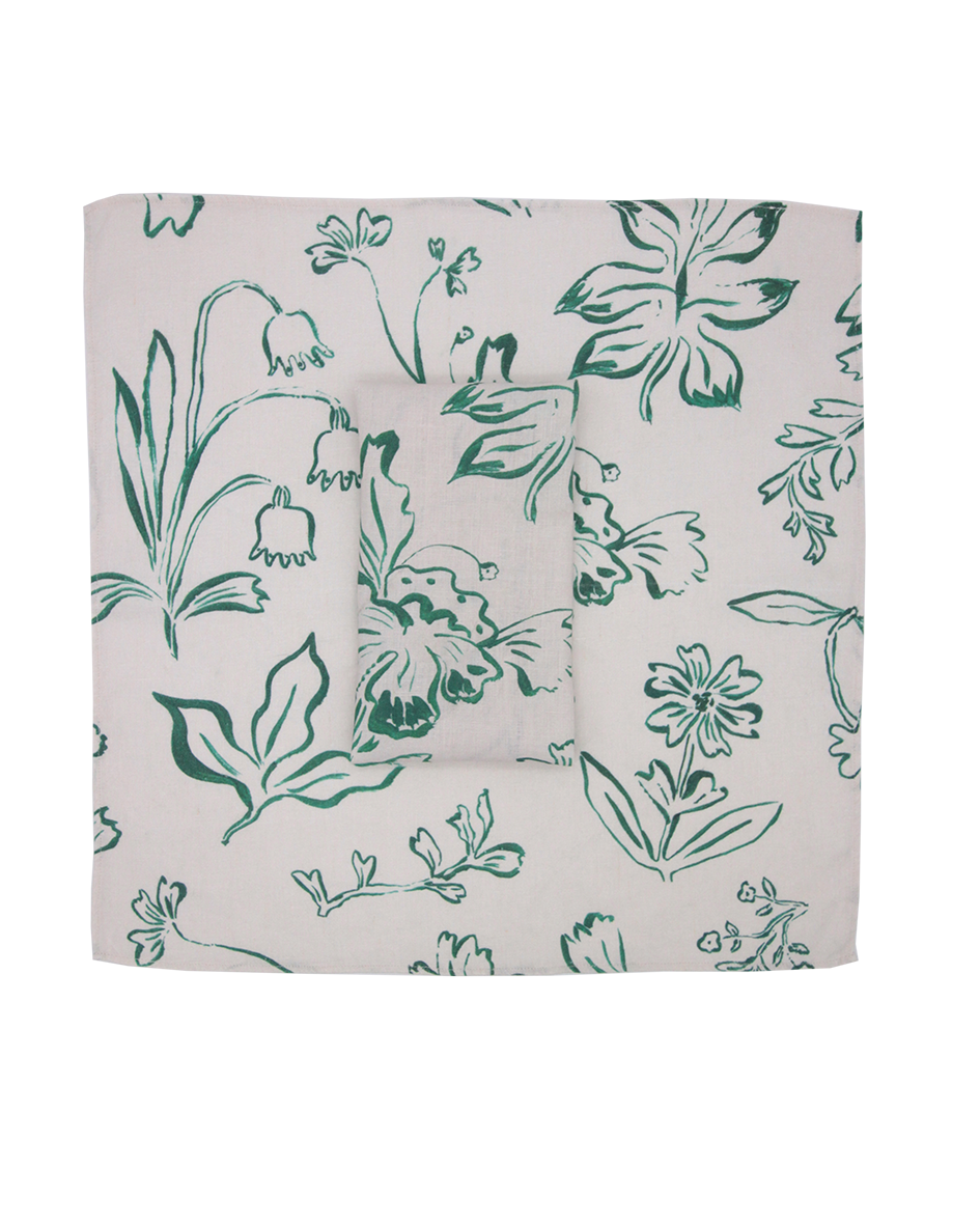 Botanical Print Green & Cream Napkin Set