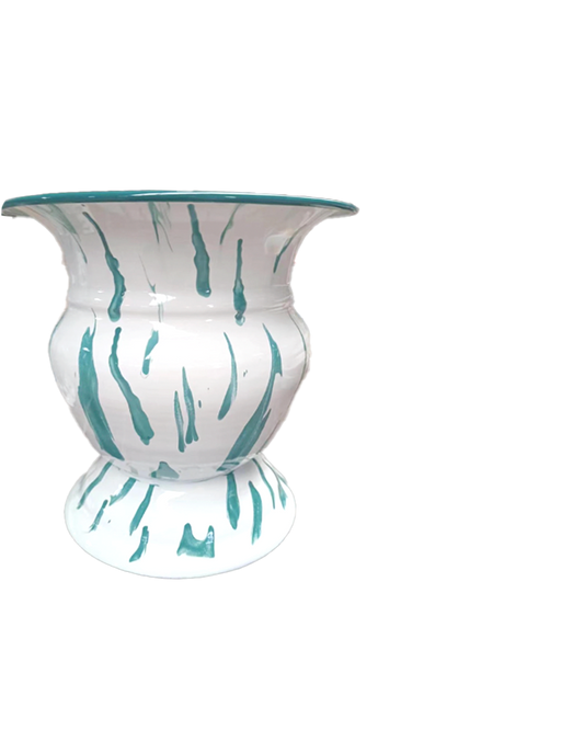 GREEN SPLATTER ENAMEL URN