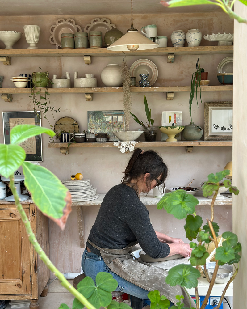 FOOTED STONEWARE MANTLE VASE