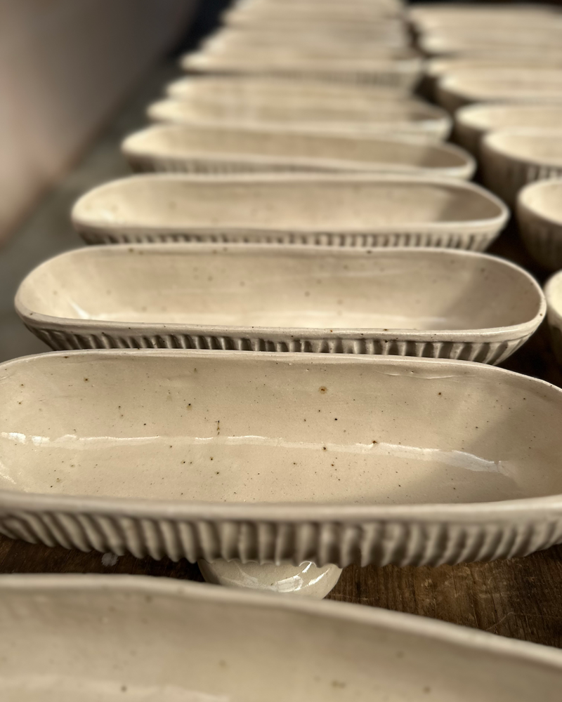FOOTED STONEWARE MANTLE VASE