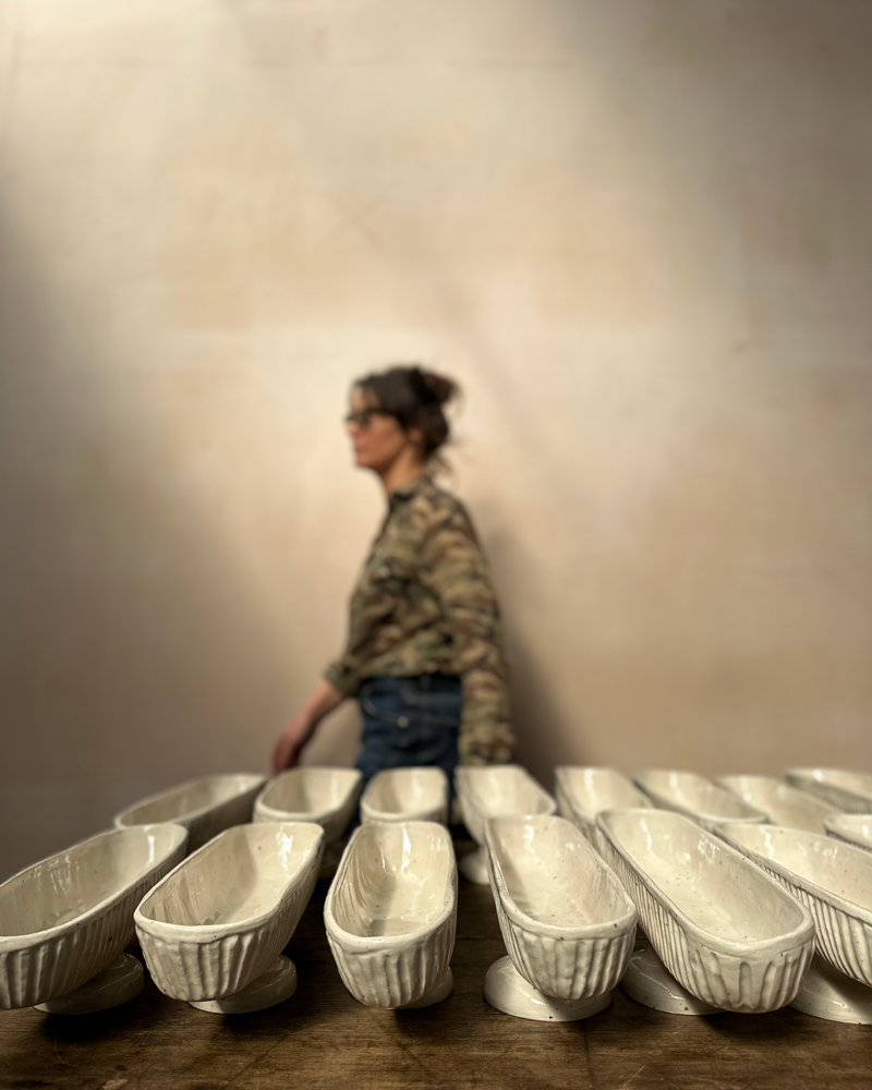 FOOTED STONEWARE MANTLE VASE