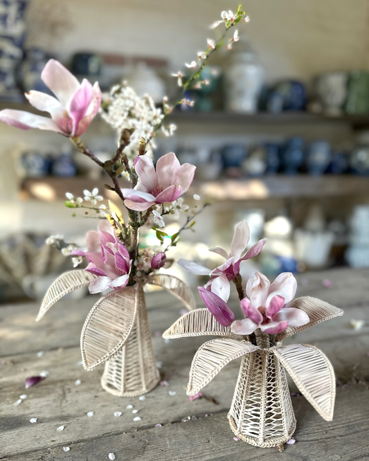 RATTAN PALM VASE SET