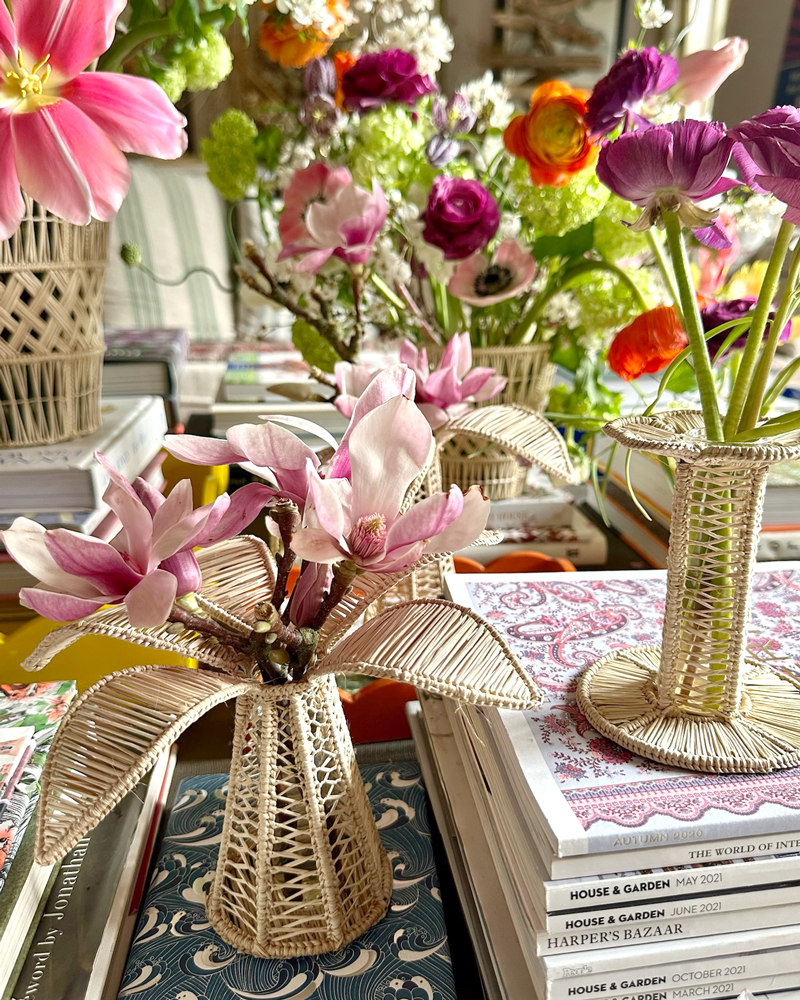 RATTAN PALM VASE SET
