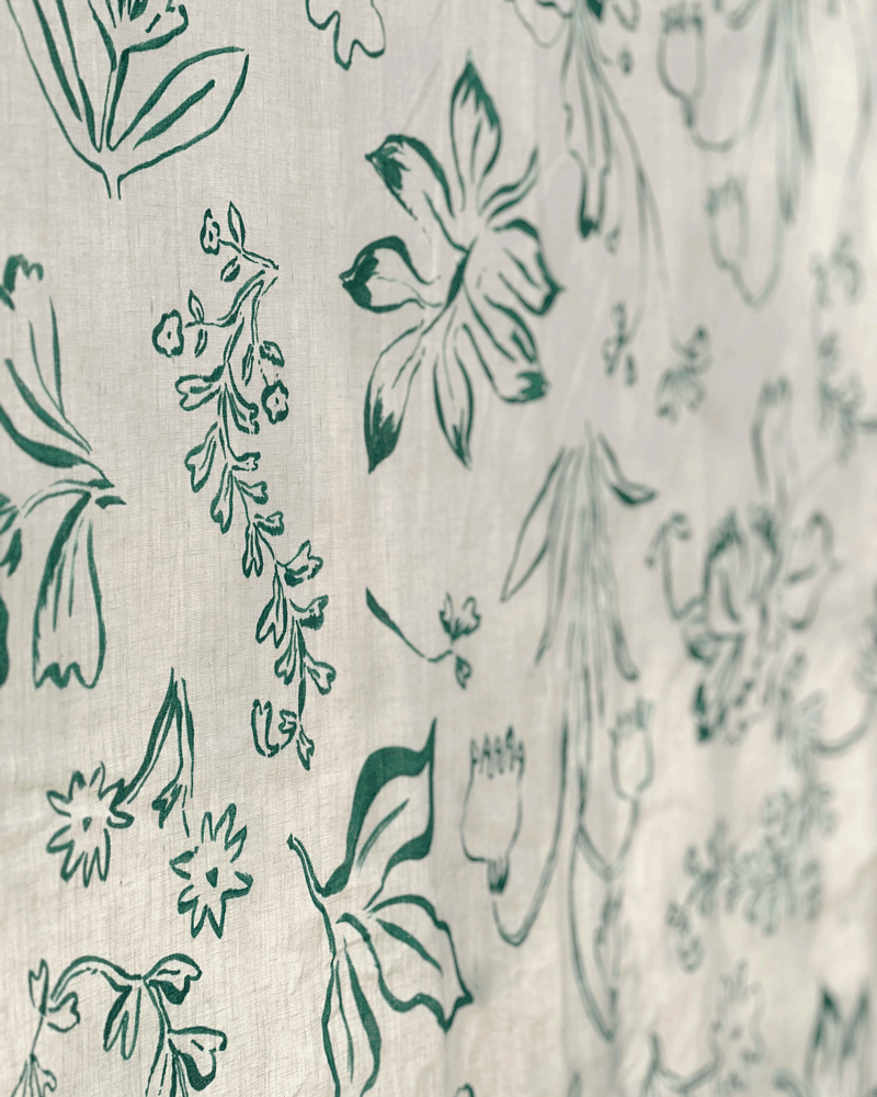 Botanical Print Green & Cream Tablecloth