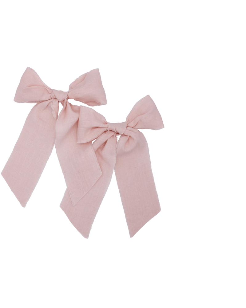 PINK FRAYED LINEN BOWS SET OF 6