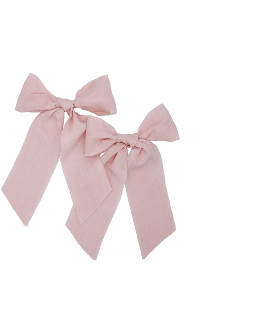 PINK FRAYED LINEN BOWS SET OF 6