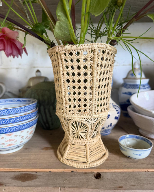 RATTAN FOOTED VASE