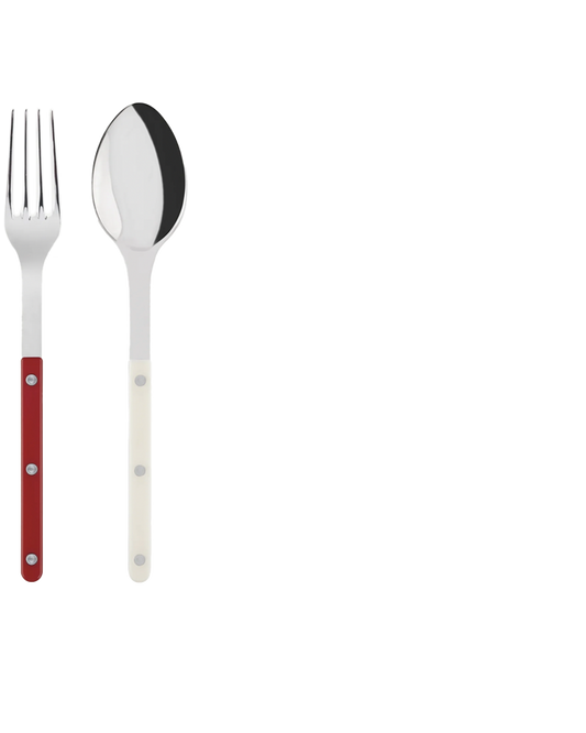 SALAD SERVERS RED & CREAM