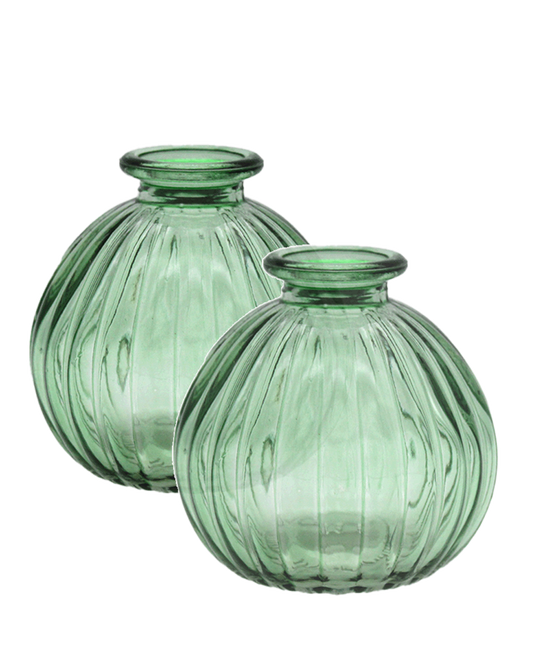Pair of Striped Green Bud Vases