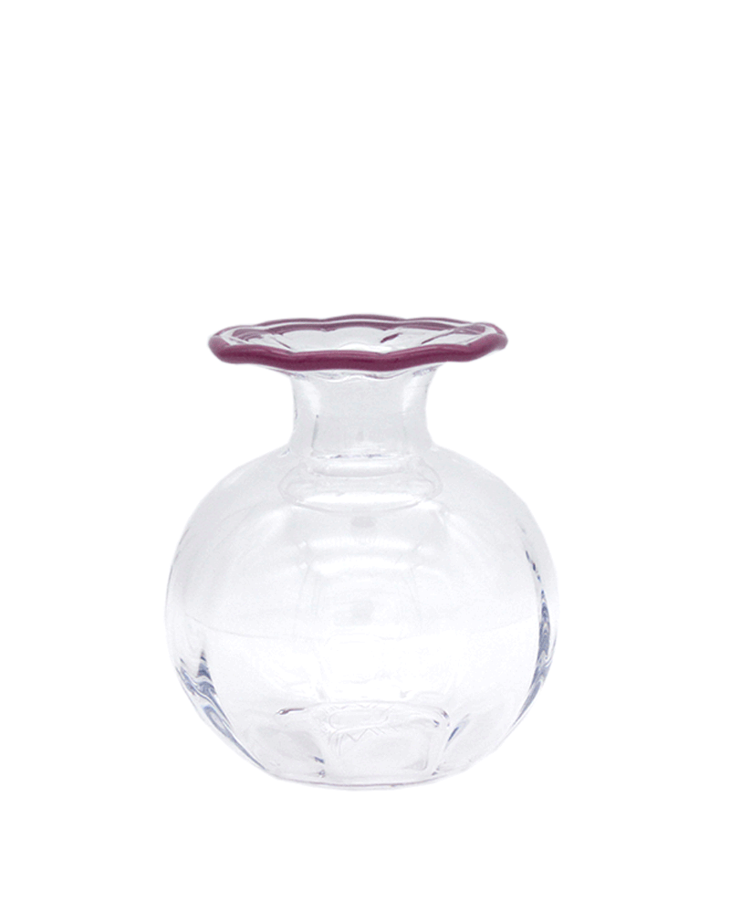 Willow Vase - Clear Glass with Pink Rim