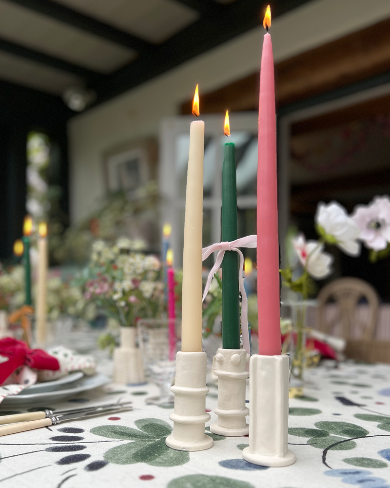 STONEWARE TALL CANDLESTICK SET